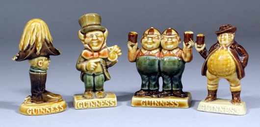Naturally being an Irish pottery manufacturer, Wade was quick to get in on the act, producing a series of Guinness advertising whimsies. This group of four sold for £40. Photo: The Canterbury Auction Galleries.